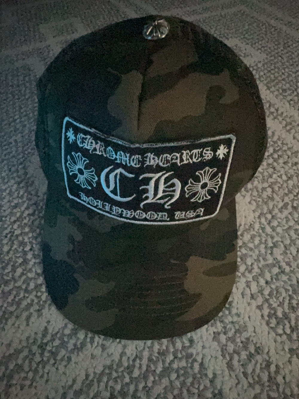 Chrome Hearts Black and Olive Green Camo Patch Cap